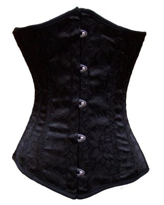 Корсет Черный с застежкой спереди Black Brocade Steel Boned  